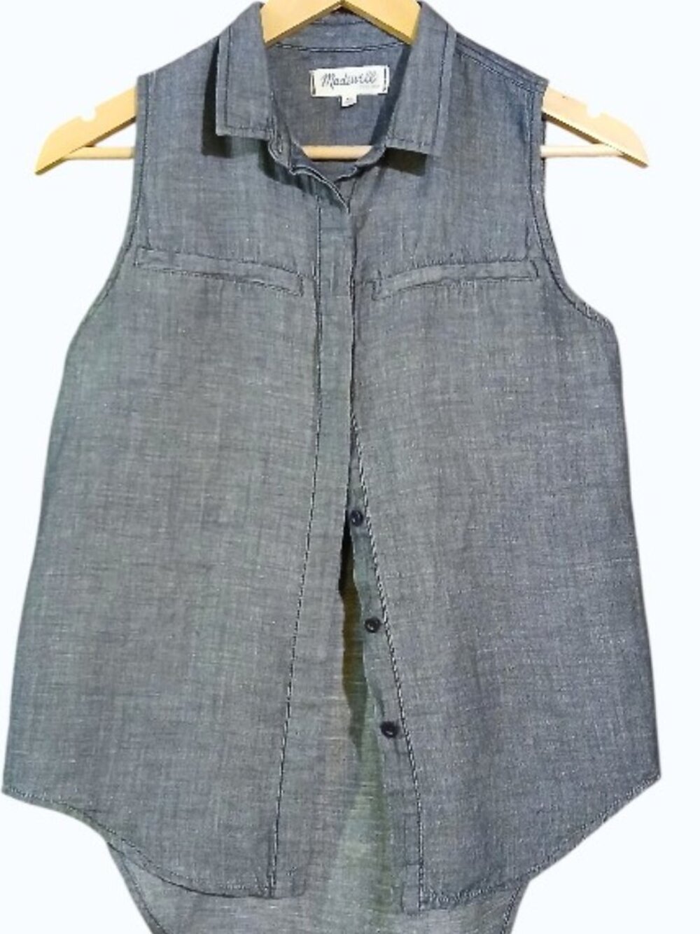 MADEWELL Blue Linen Button Sleeveless Blouse EUC